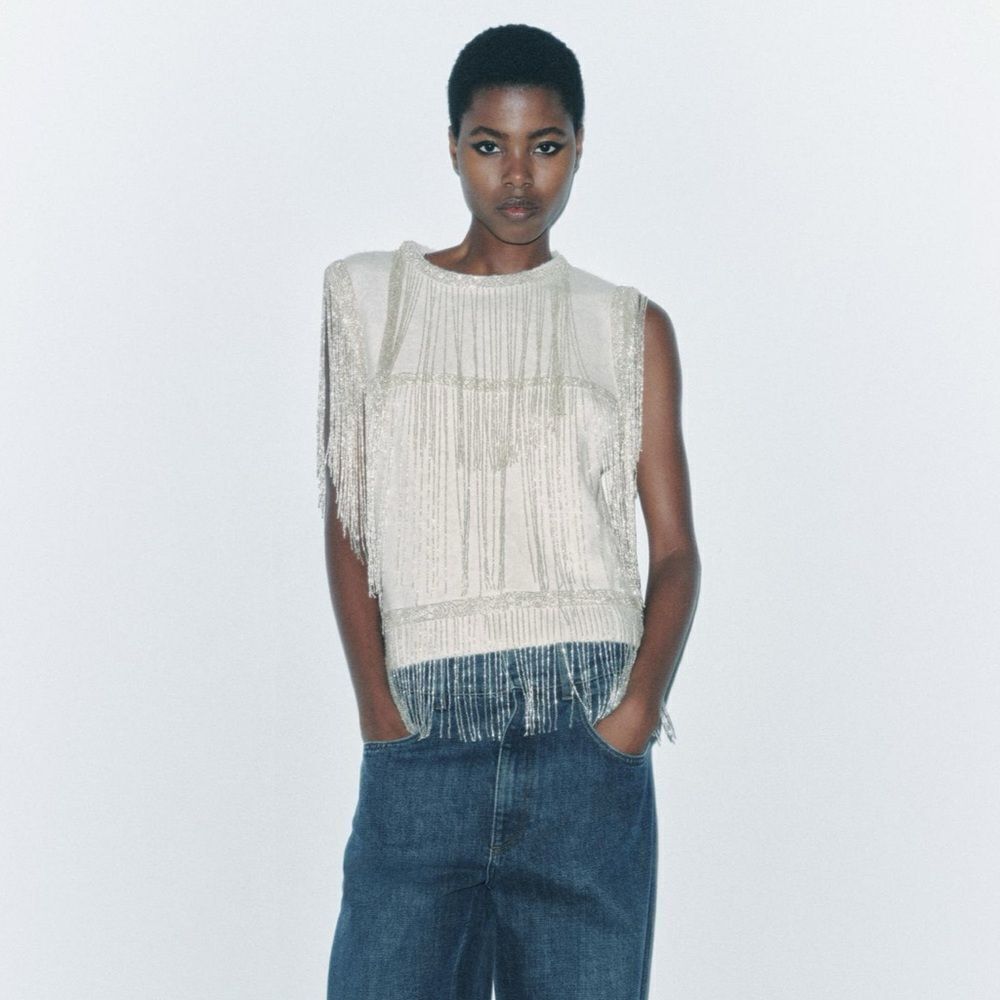 Zara beaded fringe knit sweater vest - Picture 2 of 8